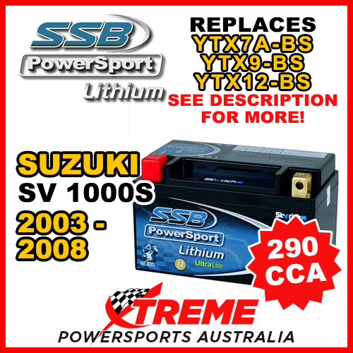 SSB 12V 290 CCA For Suzuki SV1000S SV 1000S 2003-2008 LFP14H-BS Lithium Battery