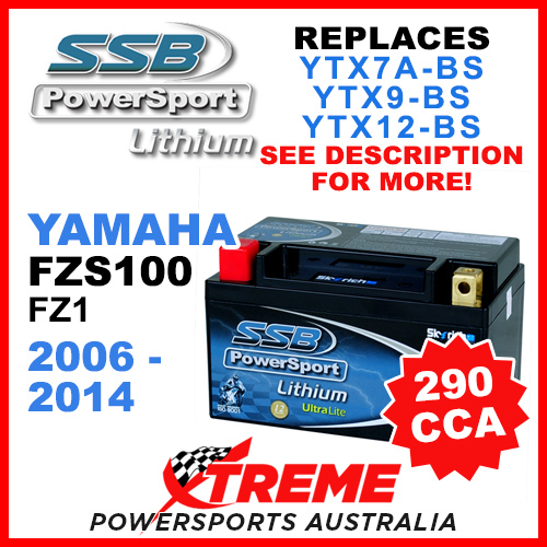 SSB 12V 290 CCA Yamaha FZS1000 FZ1 2006-2014 LFP14H-BS Lithium Battery