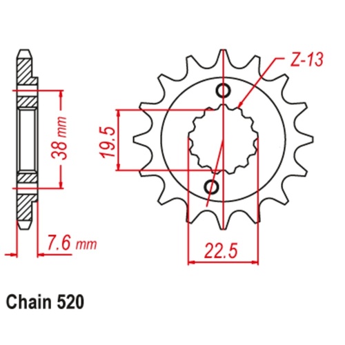 Supersprox 14 Tooth Steel Front Sprocket for Kawasaki KFX400R 2WD 2003-2007