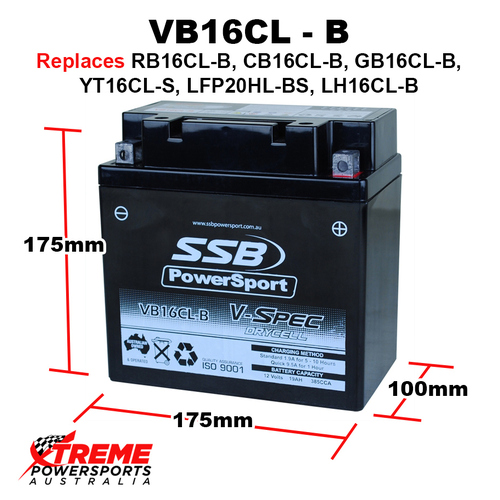 SSB 12V 385CCA 19AH VB16CL-B Kawasaki KAF620 KAF 620 Mule 1992-1997 V-Spec AGM Battery RB16CL-B