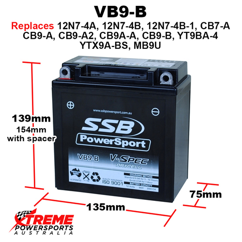 SSB 12V 200CCA 9AH VB9-B Aprilia 125 Habana 2002-2003 AGM Battery YTX9A-BS