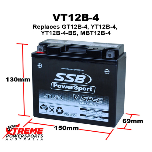 SSB 12V 260CCA 10AH VT12B-4 Ducati 1000 Paul Smart 2006 AGM Battery