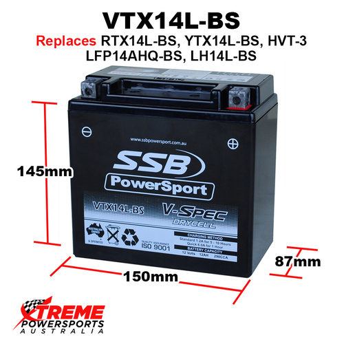 SSB 12V 290CCA 12AH VTX14L-BS BMW R Nine T Racer 2017 V-Spec AGM Battery RTX14L-BS