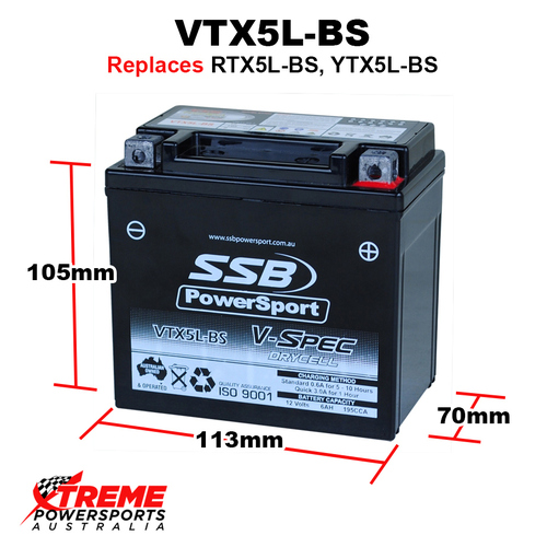 SSB 12V 195CCA 6AH VTX5L-BS Husqvarna FE501 FE 501 2014-2016 V-Spec AGM Battery RTX5L-BS