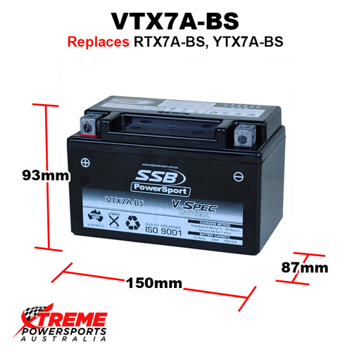 SSB 12V 150CCA 6AH VTX7A-BS Honda VFR400 NC30 1989-1993 V-Spec AGM Battery YTX7A-BS