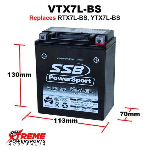 SSB 12V 175CCA 6AH VTX7L-BS Kawasaki KL250 Stockman 2000-2017 V-Spec AGM Battery YTX7L-BS