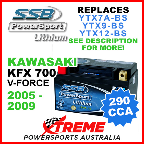 SSB 12V 290 CCA Kawasaki KFX700 V-Force 2005-2009 LFP14H-BS Lithium Battery