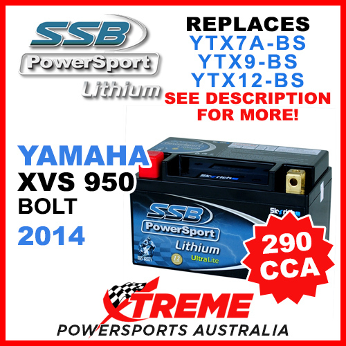 SSB 12V 290 CCA Yamaha XVS950 Bolt 2014 LFP14H-BS Lithium Battery