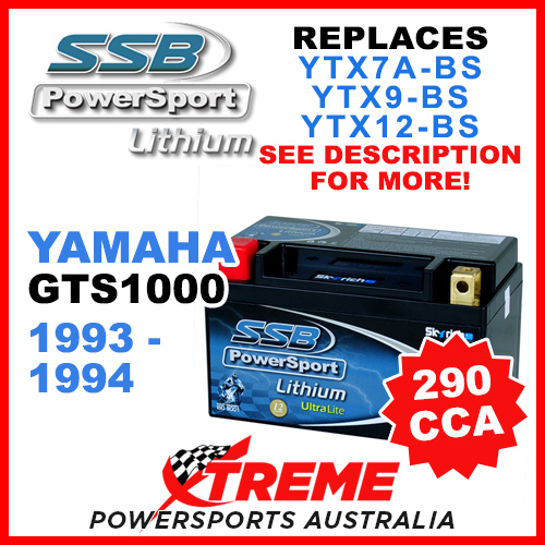 SSB 12V 290 CCA Yamaha GTS1000 1993-1994 LFP14H-BS Lithium Battery