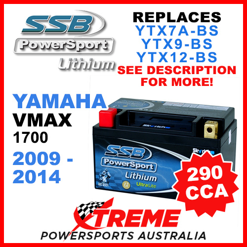 SSB 12V 290 CCA Yamaha VMAX1700 2009-2014 LFP14H-BS Lithium Battery