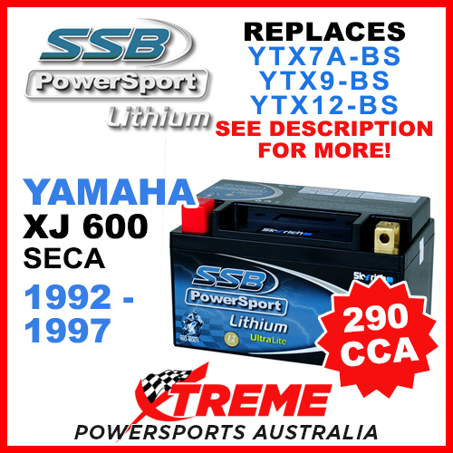 SSB 12V 290 CCA Yamaha XJ600 Seca 1992-1997 LFP14H-BS Lithium Battery