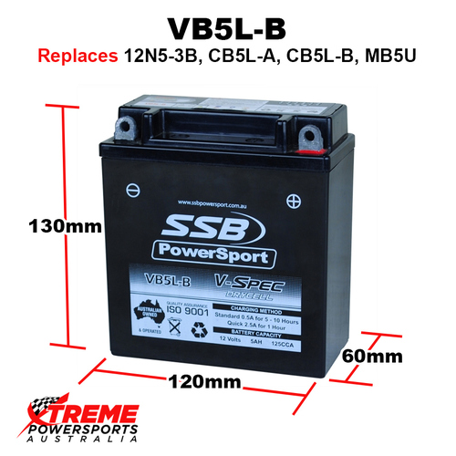 SSB 12V 125CCA 5AH VB5L-B Honda MH80 Lead 1986-1989 AGM Battery VB5L-B