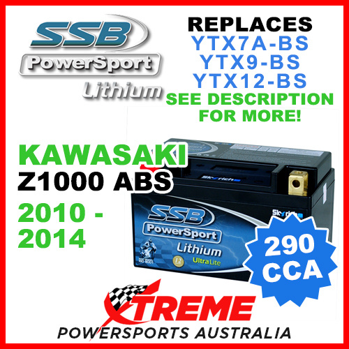 SSB 12V 290 CCA Kawasaki Z1000 ABS 2010-2014 LFP14H-BS Lithium Battery