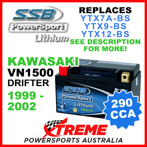 SSB 12V 290 CCA Kawasaki VN 1500 Drifter 1999-2002 LFP14H-BS Lithium Battery