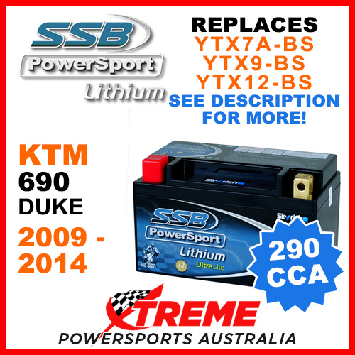 SSB 12V 290 CCA KTM 690 Duke 2009-2014 LFP14H-BS Lithium Battery