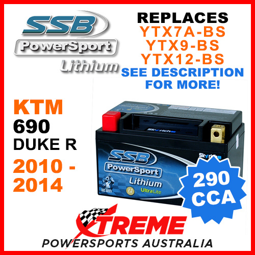 SSB 12V 290 CCA KTM 690 Duke R 2010-2014 LFP14H-BS Lithium Battery