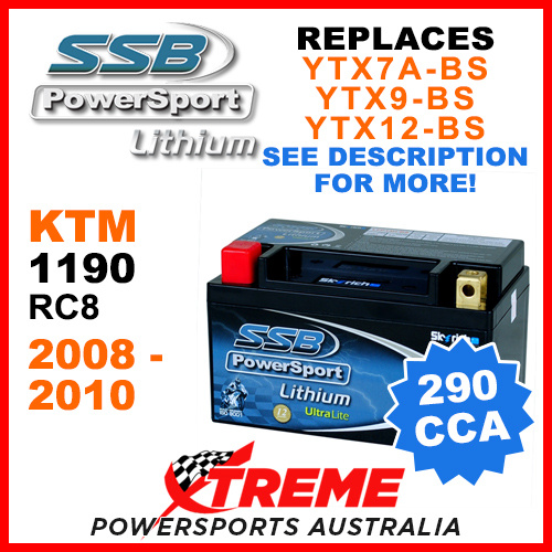 SSB 12V 290 CCA KTM 1190 RC8 2008-2010 LFP14H-BS Lithium Battery