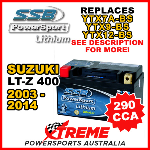 SSB 12V 290 CCA For Suzuki LT-Z400 LT-Z 400 2003-2014 LFP14H-BS Lithium Battery