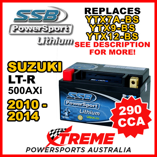 SSB 12V 290 CCA For Suzuki LT-R500AXi 2010-2014 LFP14H-BS Lithium Battery