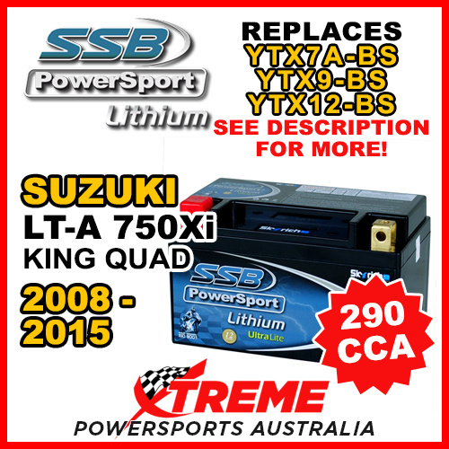 SSB 12V 290 CCA For Suzuki LT-A 750Xi King Quad 2008-2015 LFP14H-BS Lithium Battery