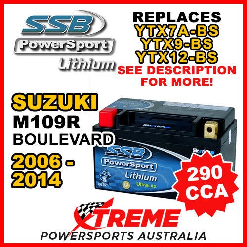 SSB 12V 290 CCA For Suzuki M109R Boulevard 2006-2014 LFP14H-BS Lithium Battery