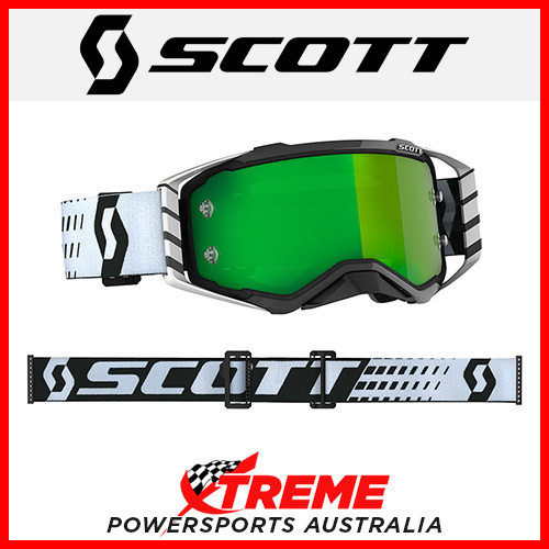 Scott Prospect Black/White Goggles With Green Chrome Lens MX Dirt Bike Motocross