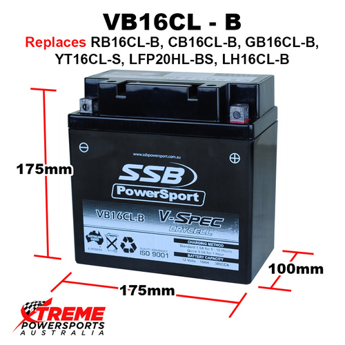 SSB 12V 385CCA 19AH VB16CL-B Kawasaki KAF620 KAF 620 Mule 1992-1997 V-Spec AGM Battery RB16CL-B