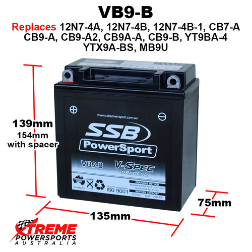 SSB 12V 200CCA 9AH VB9-B Aprilia 125 Leonardo Marzocchi 2002-2006 AGM Battery YTX9A-BS