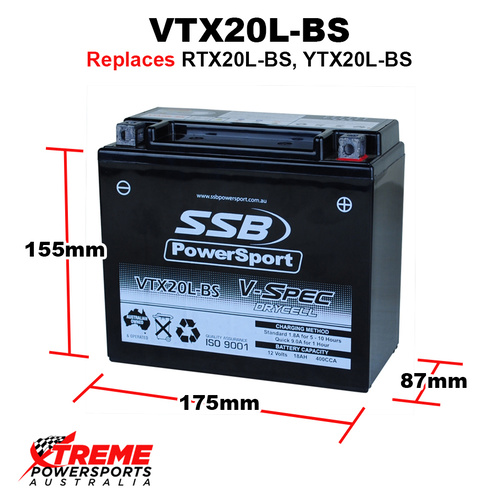 SSB 12V 400CCA 18AH VTX20L-BS Polaris 850 Sportsman Touring EPS 2010-2014 AGM Battery YTX20L-BS