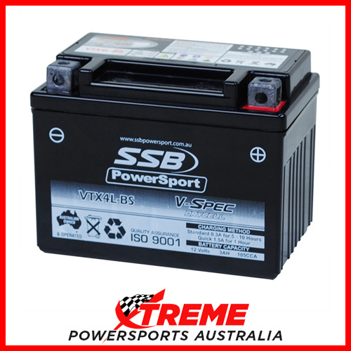 SSB Powersports  12V 105 CCA VTX4L-BS For Suzuki DR350S 1990-1994 SSB AGM Battery