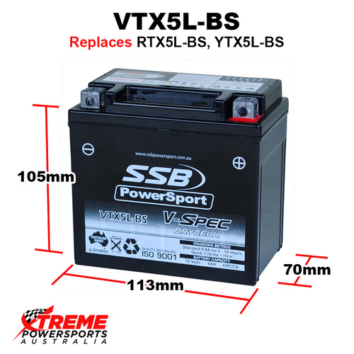 SSB 12V 195CCA 6AH VTX5L-BS Beta RR 250 2T 2015-2017 V-Spec AGM Battery RTX5L-BS